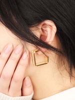 Load image into Gallery viewer, • Square Hoop Earring Gold Huggie Earring Geometric Hoop Hypoallergenic Earring •
