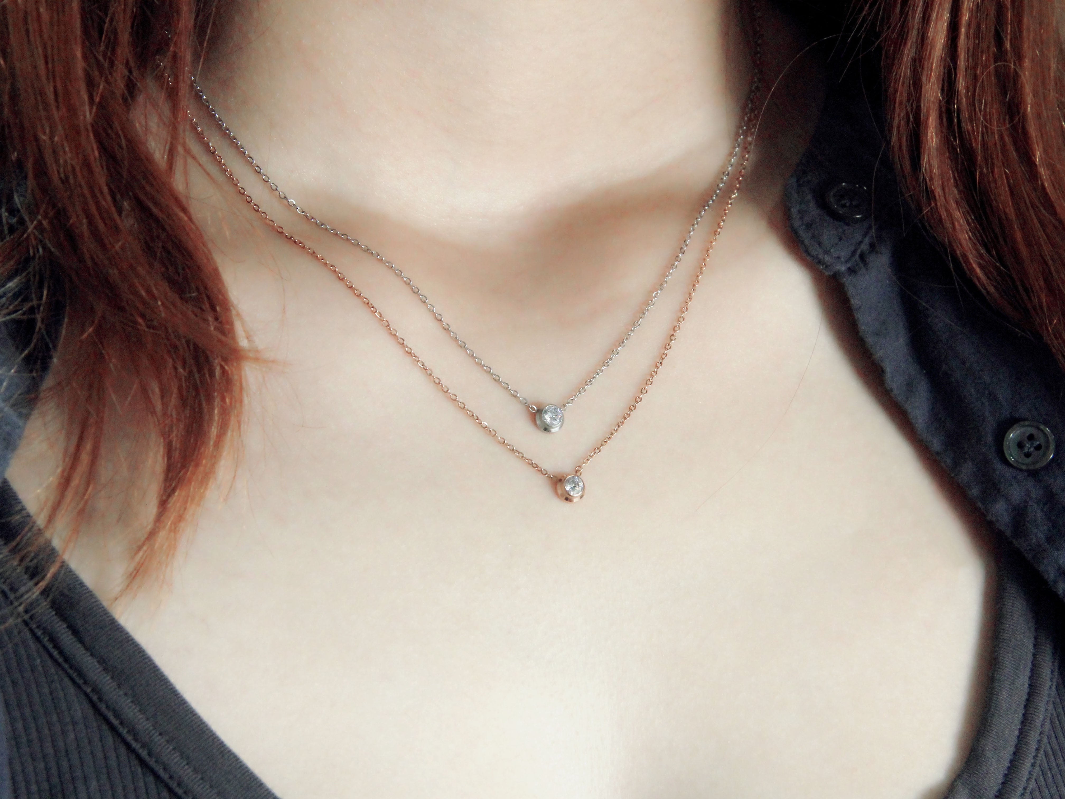 • Diamond Bezel Necklace | Mini Diamond Necklace | Diamond Solitaire Necklace •