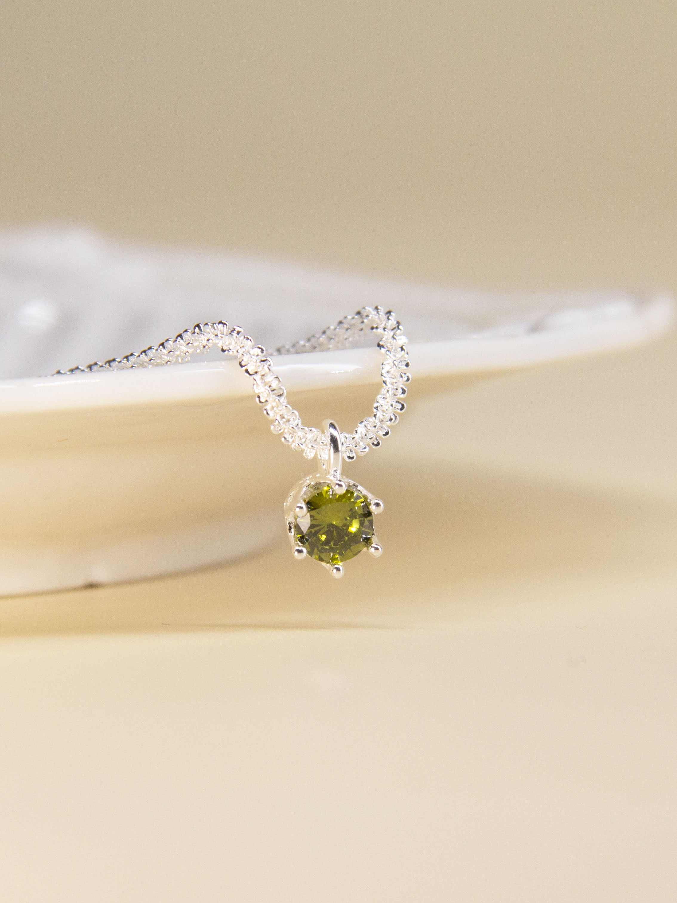 • Round Olive Diamond Pendant Necklace | Vintage Crystal Necklace | Sparkle Twist Chain •