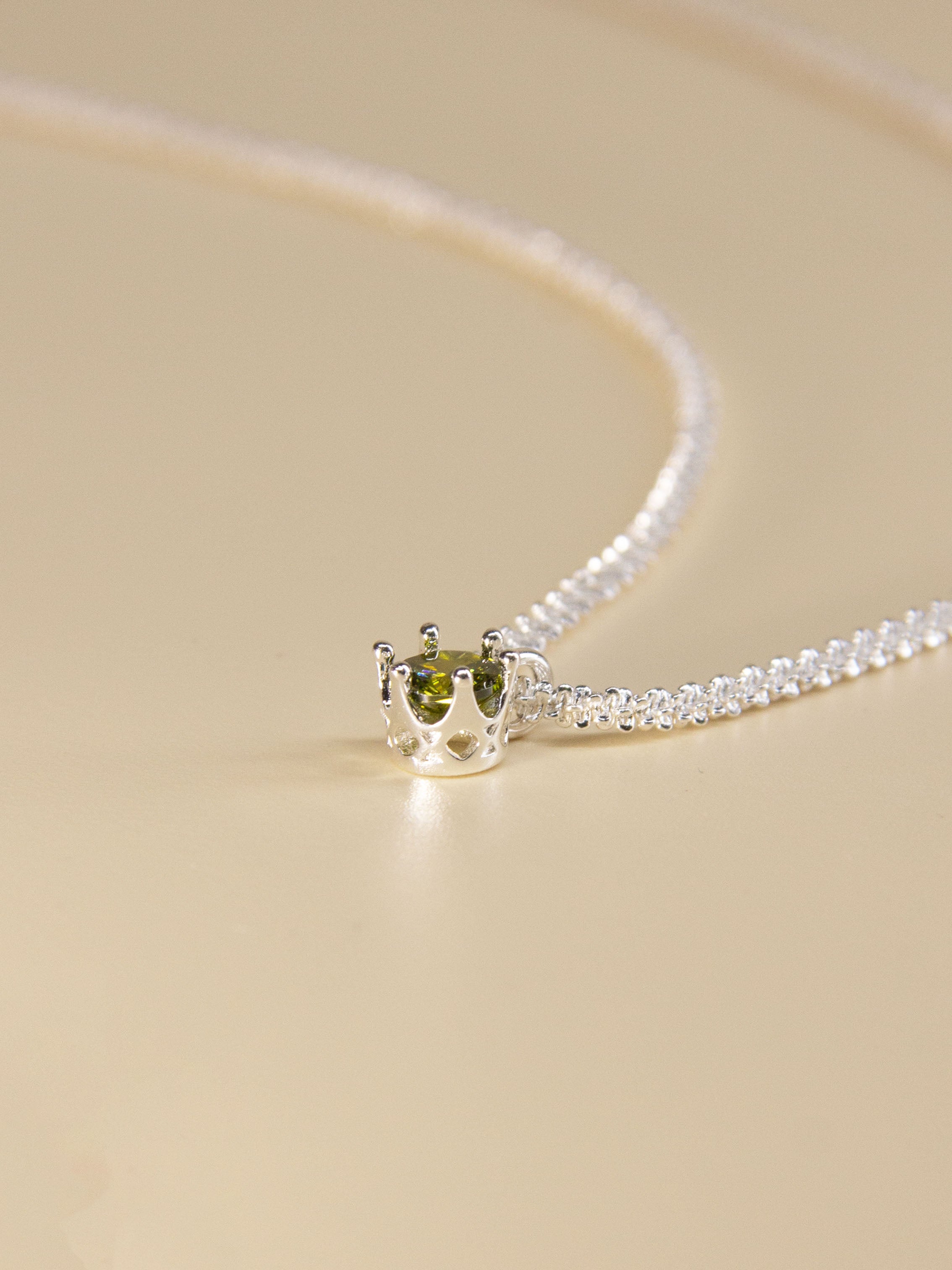 • Round Olive Diamond Pendant Necklace | Vintage Crystal Necklace | Sparkle Twist Chain •