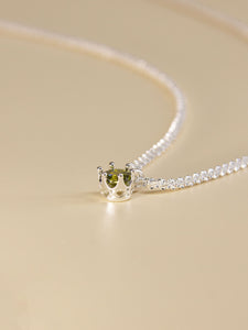 • Round Olive Diamond Pendant Necklace | Vintage Crystal Necklace | Sparkle Twist Chain •