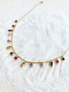 • Baguette Rainbow Gemstone Necklace | 18K Gold Necklace | Geometric Charm Pendant •