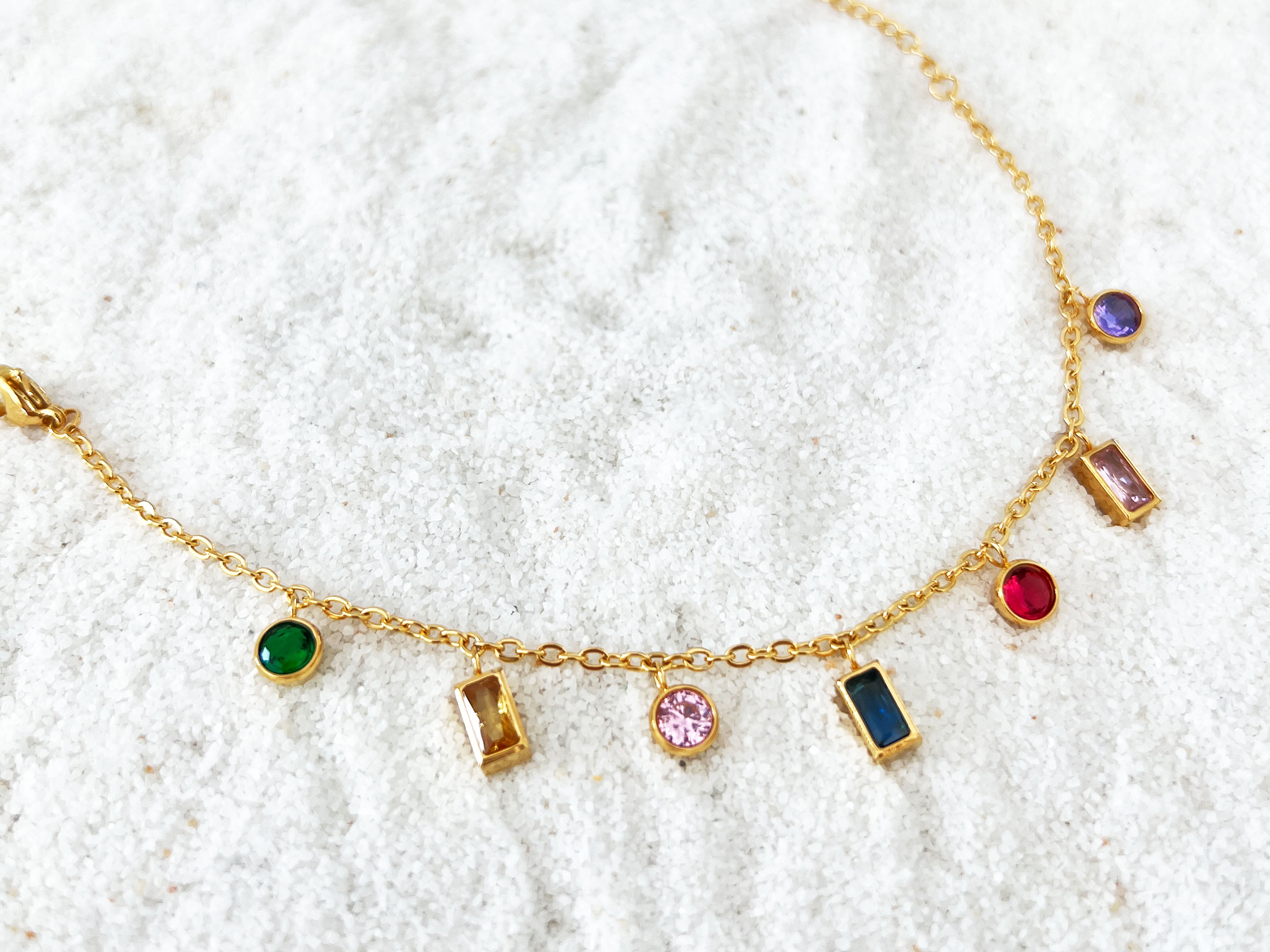 • Baguette Rainbow Gemstone Bracelet | 18K Gold Bracelet | Summer Bracelet •