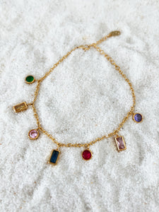 • Baguette Rainbow Gemstone Bracelet | 18K Gold Bracelet | Summer Bracelet •