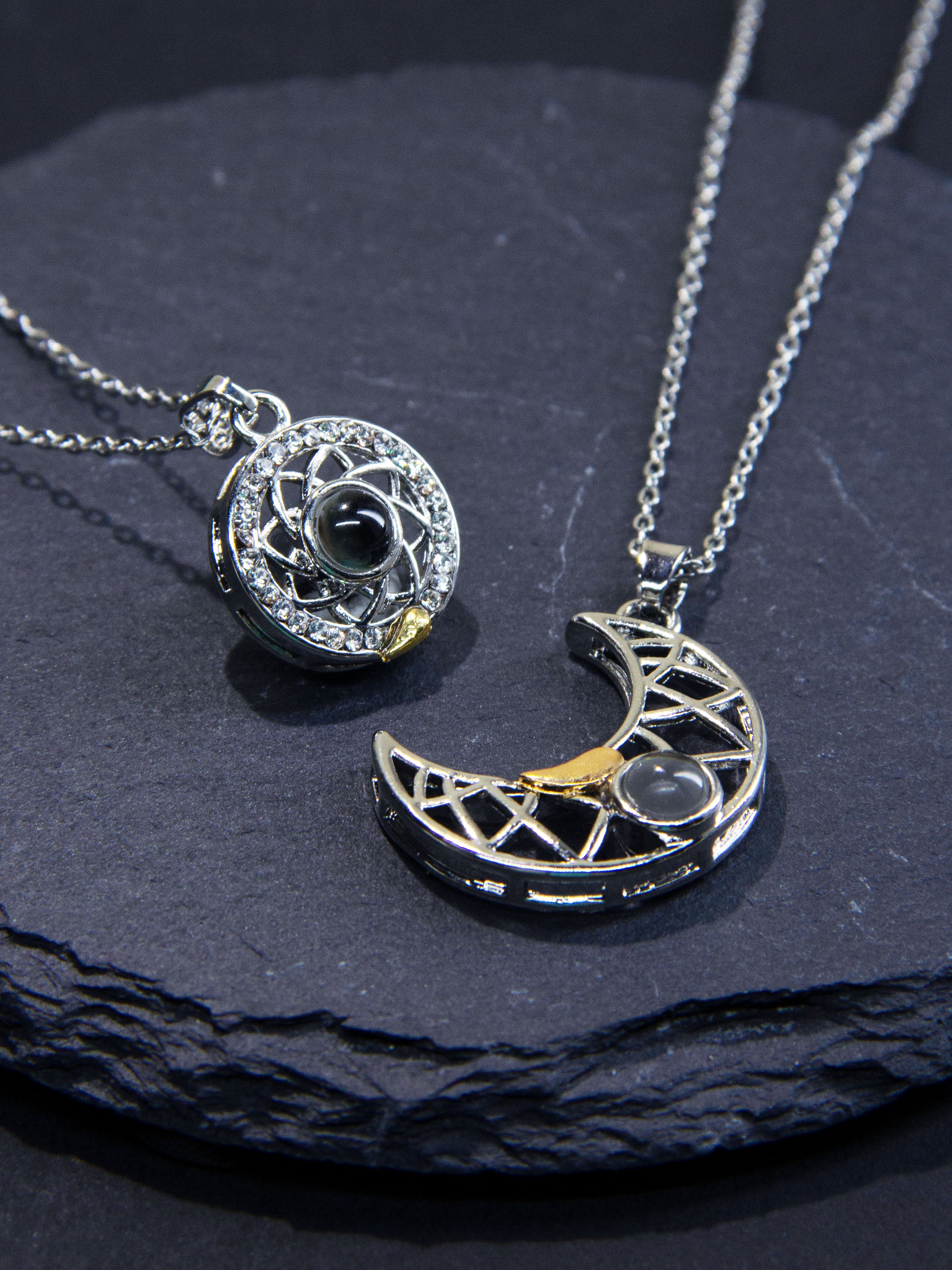 • Sun & Moon Photo Projection Necklace | Memorial Photo Necklace | Photo Pendant •