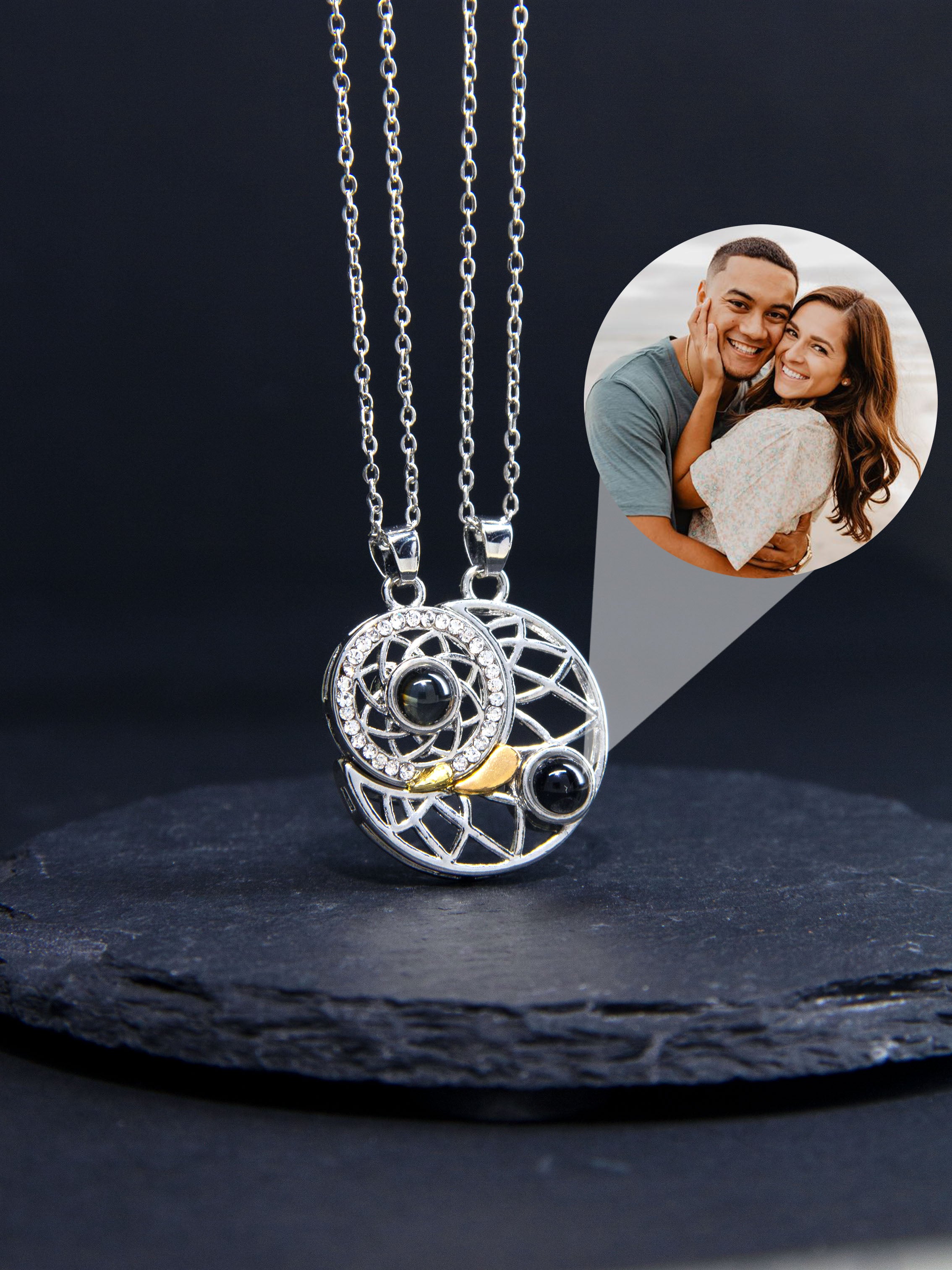 • Sun & Moon Photo Projection Necklace | Memorial Photo Necklace | Photo Pendant •