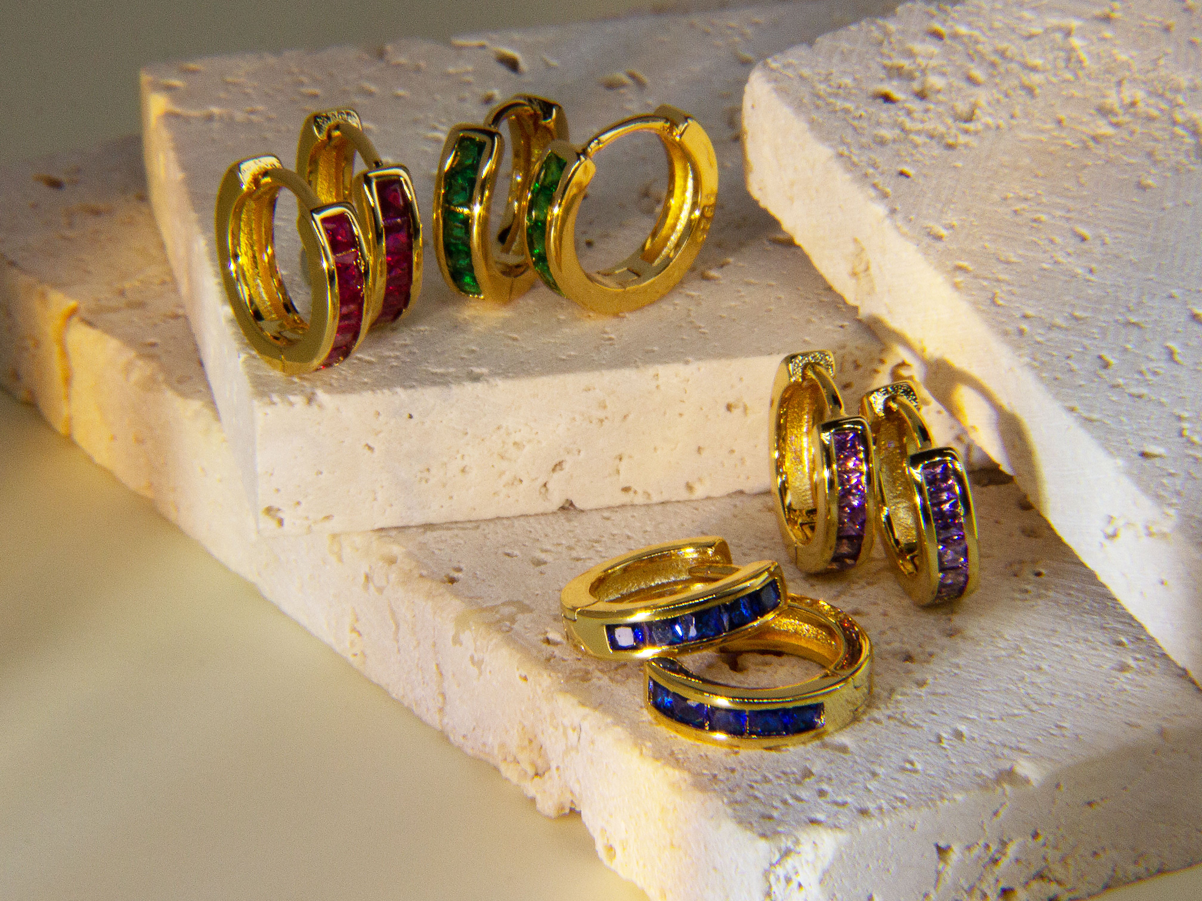 • Earrings For Sister Jewelry Gold Gemstone Hoop Earrings Huggie Rainbow Jewellery •