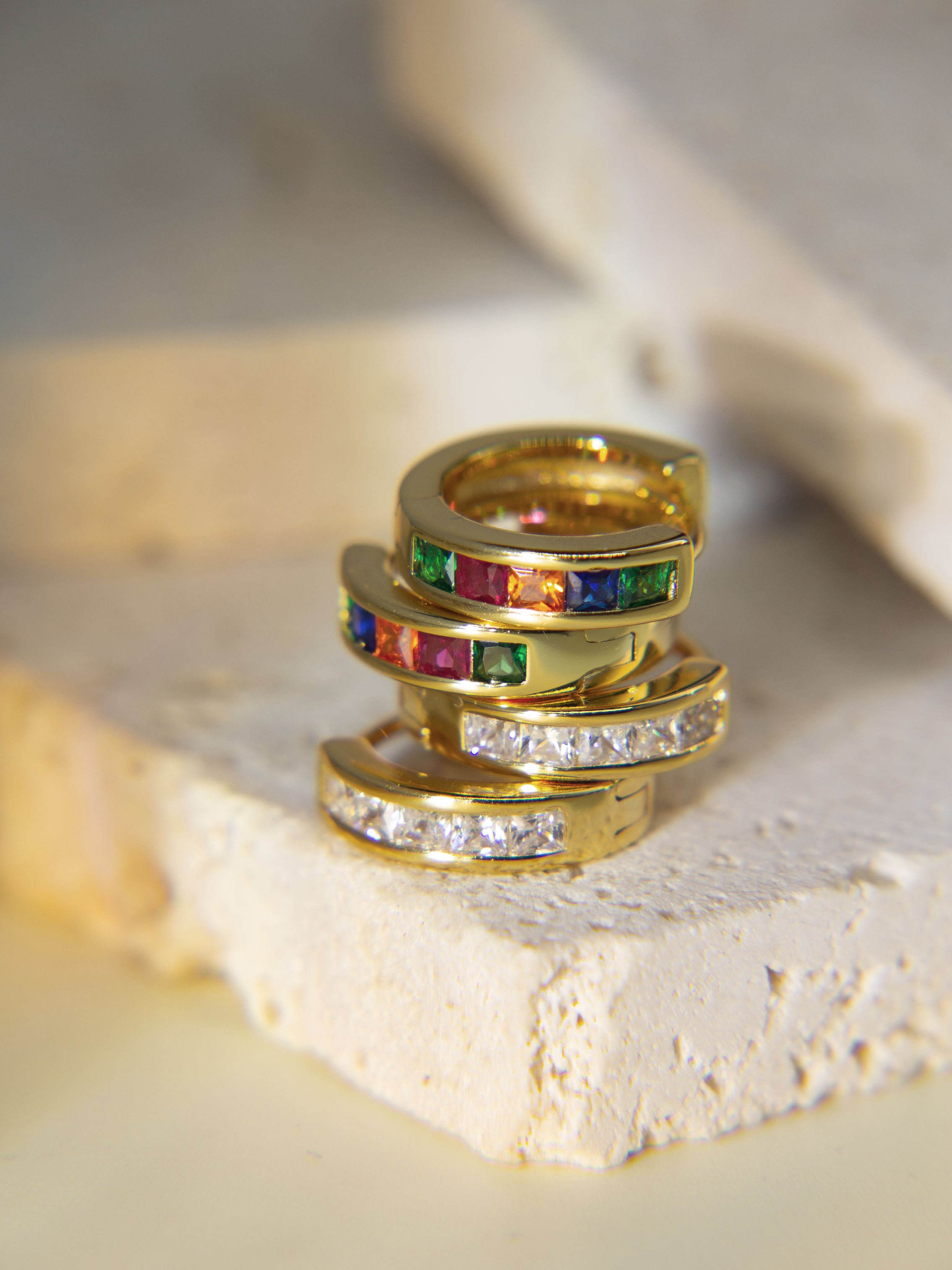 • Earrings For Sister Jewelry Gold Gemstone Hoop Earrings Huggie Rainbow Jewellery •