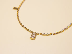 • Baguette Diamond Gold Necklace | 18K Gold | Geometric Charm Pendant •