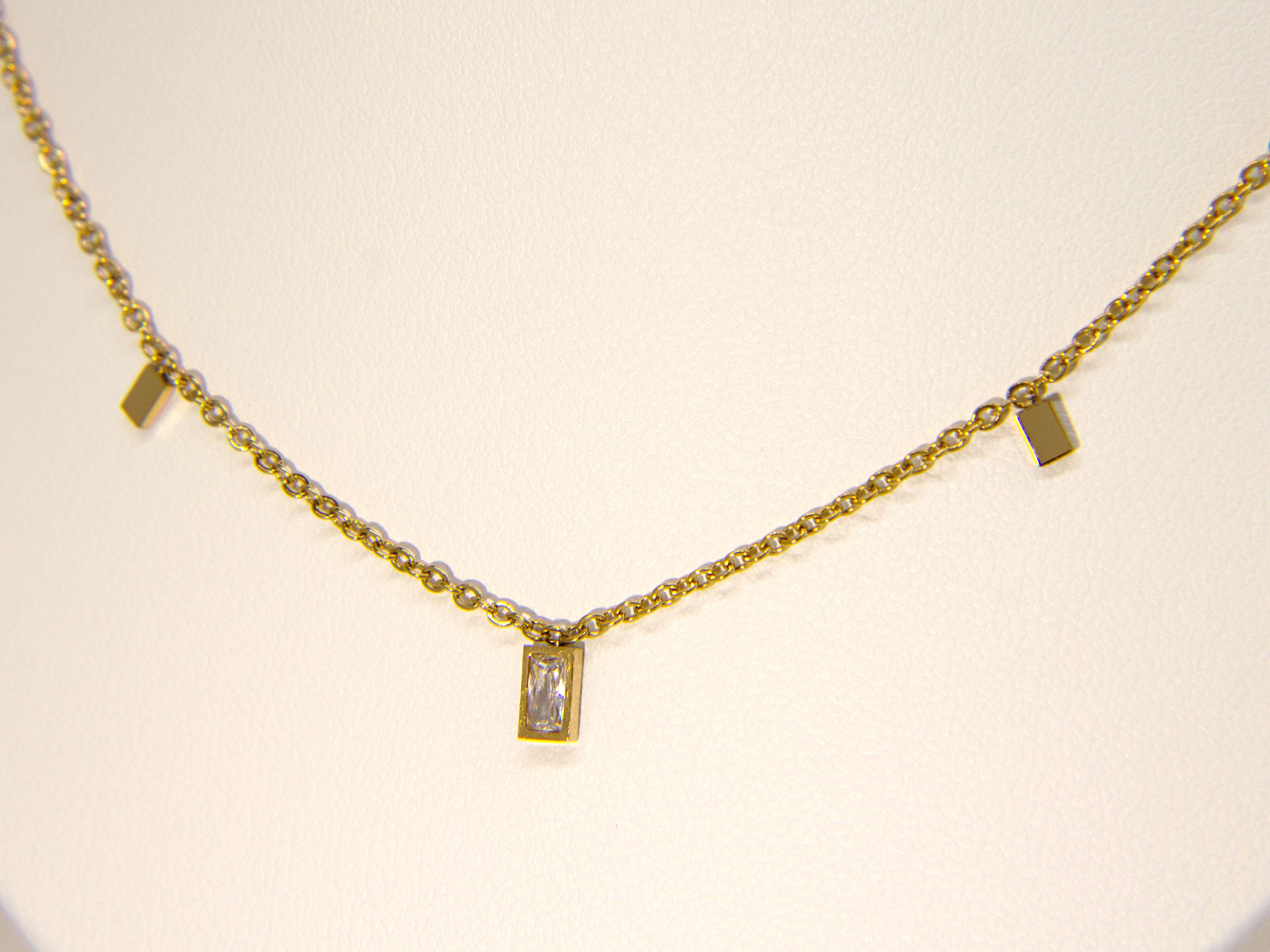 • Baguette Diamond Gold Necklace | 18K Gold | Geometric Charm Pendant •