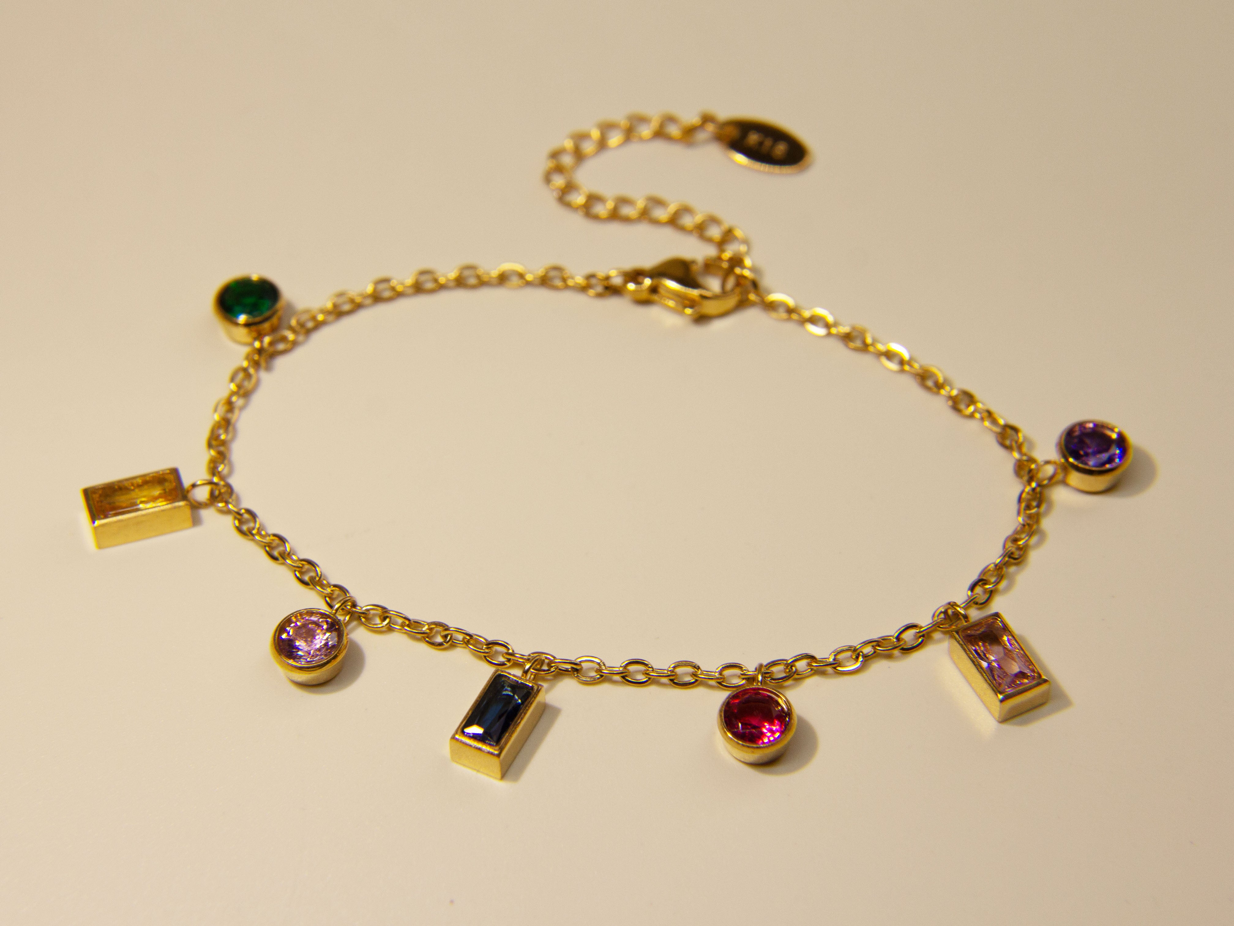 • Baguette Rainbow Gemstone Bracelet | 18K Gold Bracelet | Summer Bracelet •