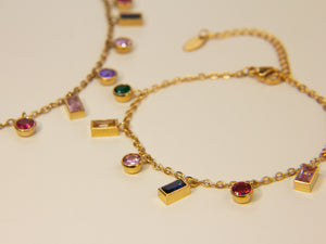 • Baguette Rainbow Gemstone Bracelet | 18K Gold Bracelet | Summer Bracelet •