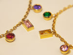 Load image into Gallery viewer, • Baguette Rainbow Gemstone Necklace | 18K Gold Necklace | Geometric Charm Pendant •
