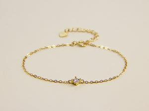 • Diamond Solitaire Bracelet Swarovski Style Chain Gold Dainty Bracelet •