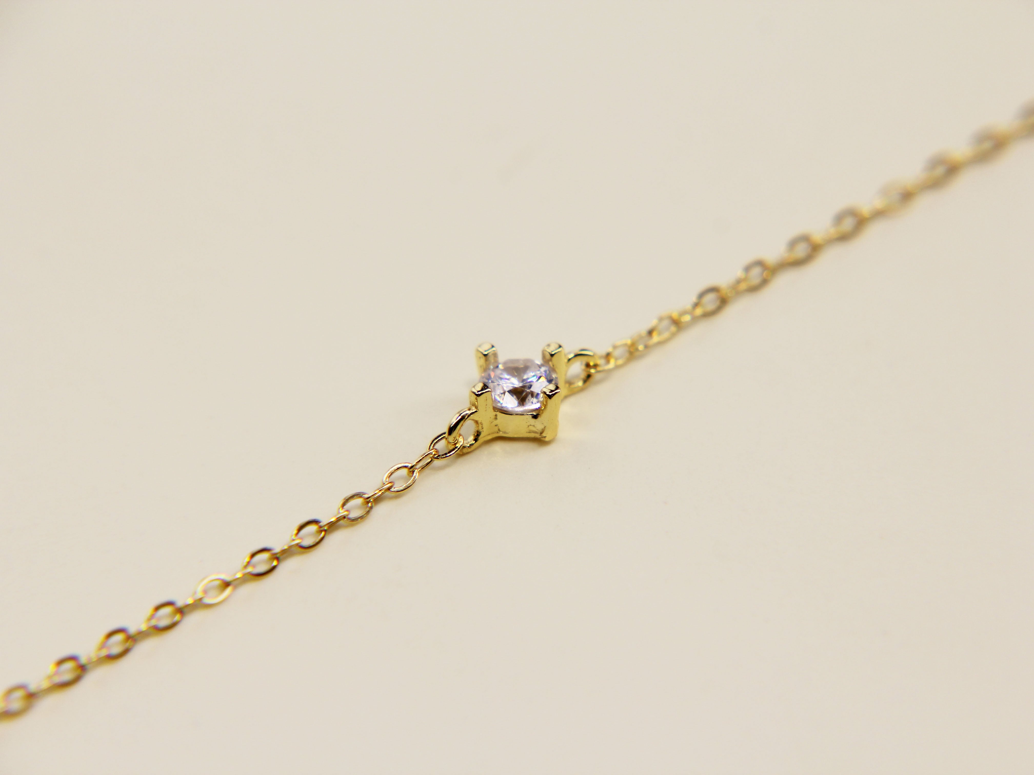 • Diamond Solitaire Bracelet Swarovski Style Chain Gold Dainty Bracelet •