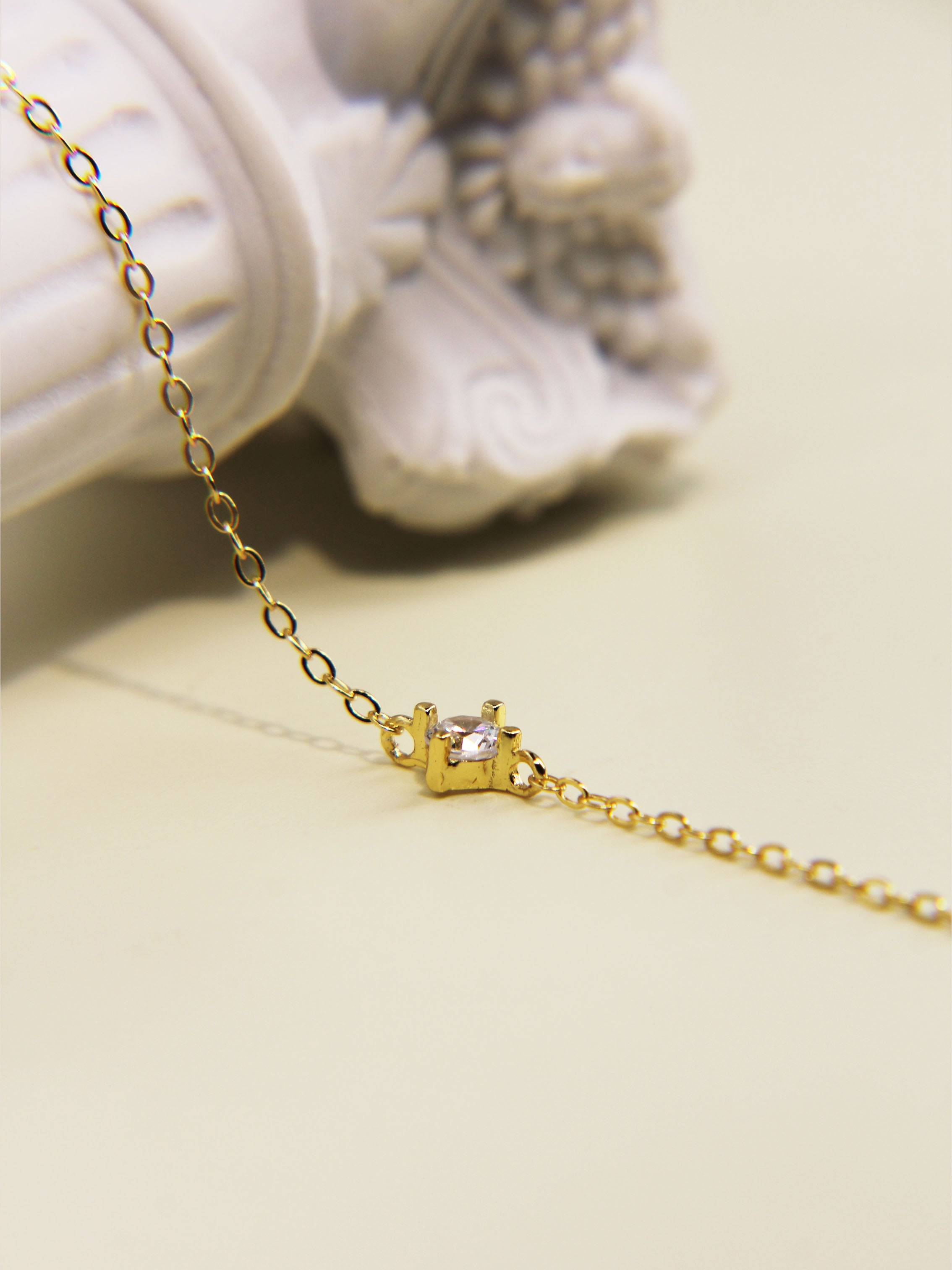 • Diamond Solitaire Bracelet Swarovski Style Chain Gold Dainty Bracelet •