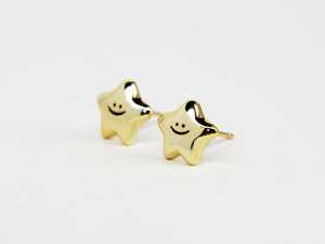 • Smiling Star Ear Studs Earrings Smiley Face Jewellery Sterling Silver Jewelry •