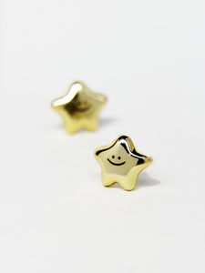 • Smiling Star Ear Studs Earrings Smiley Face Jewellery Sterling Silver Jewelry •