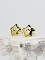 Load image into Gallery viewer, • Smiling Star Ear Studs Earrings Smiley Face Jewellery Sterling Silver Jewelry •
