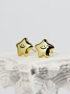 • Smiling Star Ear Studs Earrings Smiley Face Jewellery Sterling Silver Jewelry •