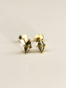 • Olive Marquise Earrings Vintage Style Ear Studs Gold Tiny Diamond Earring •