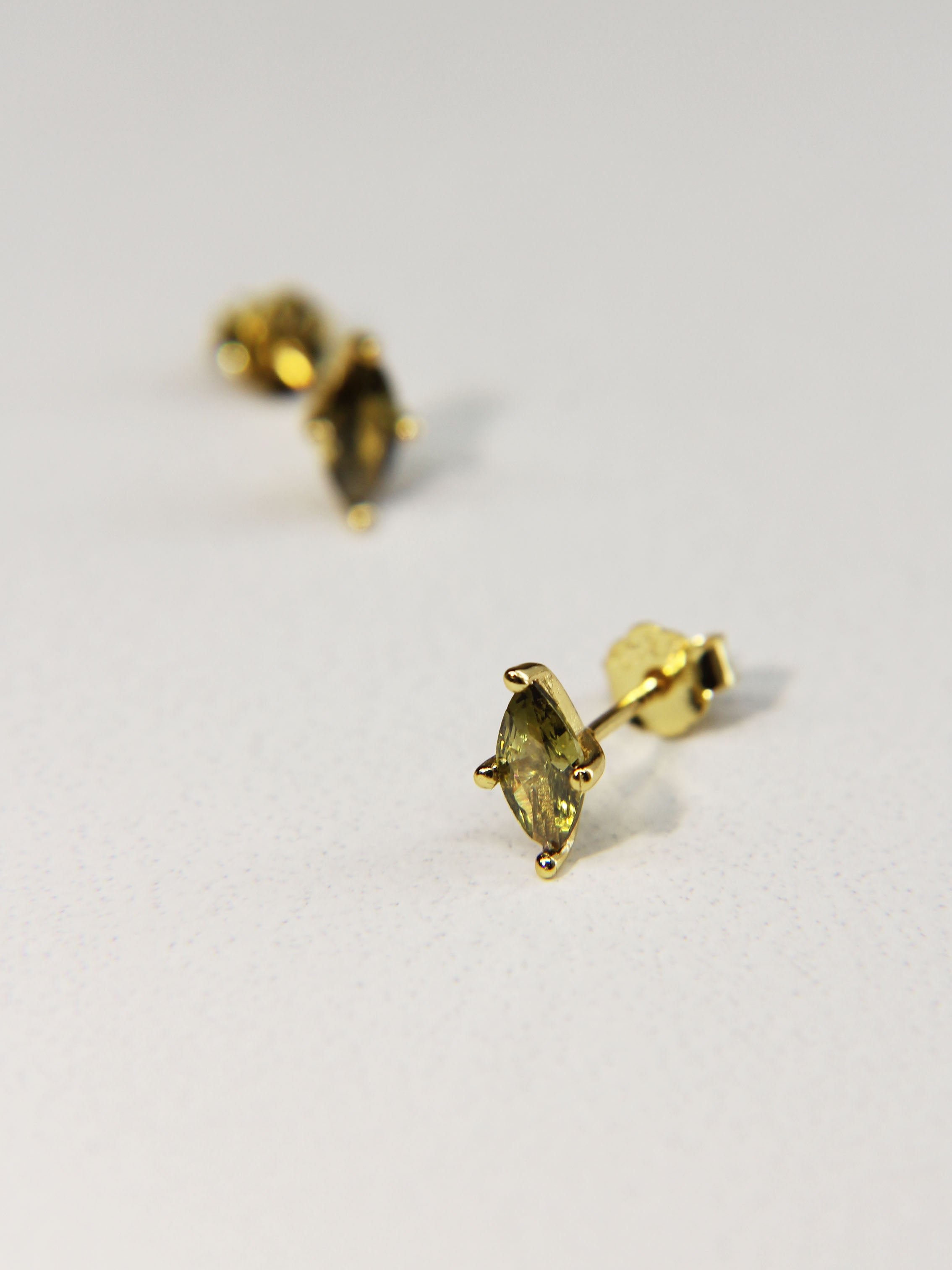 • Olive Marquise Earrings Vintage Style Ear Studs Gold Tiny Diamond Earring •