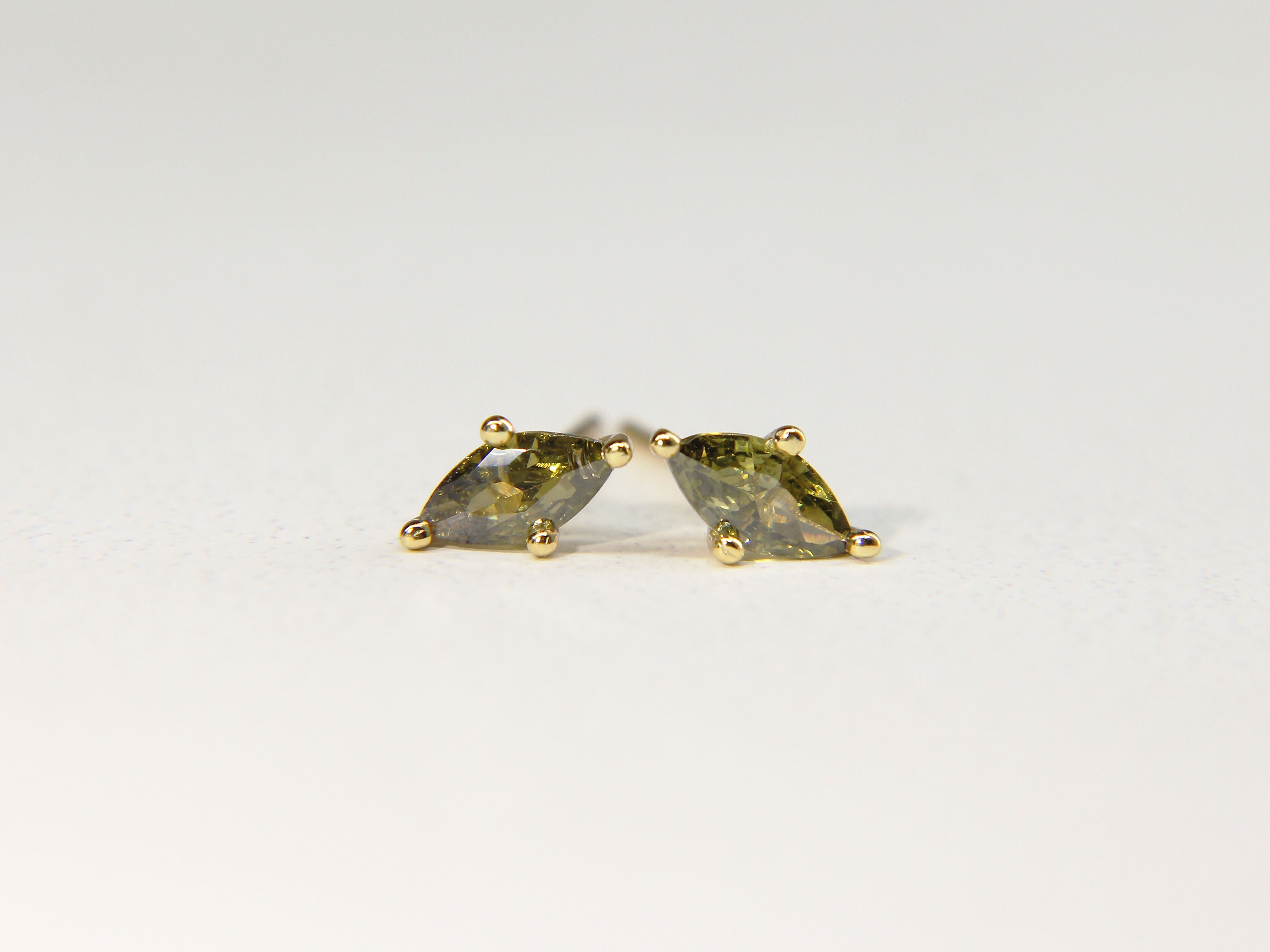 • Olive Marquise Earrings Vintage Style Ear Studs Gold Tiny Diamond Earring •