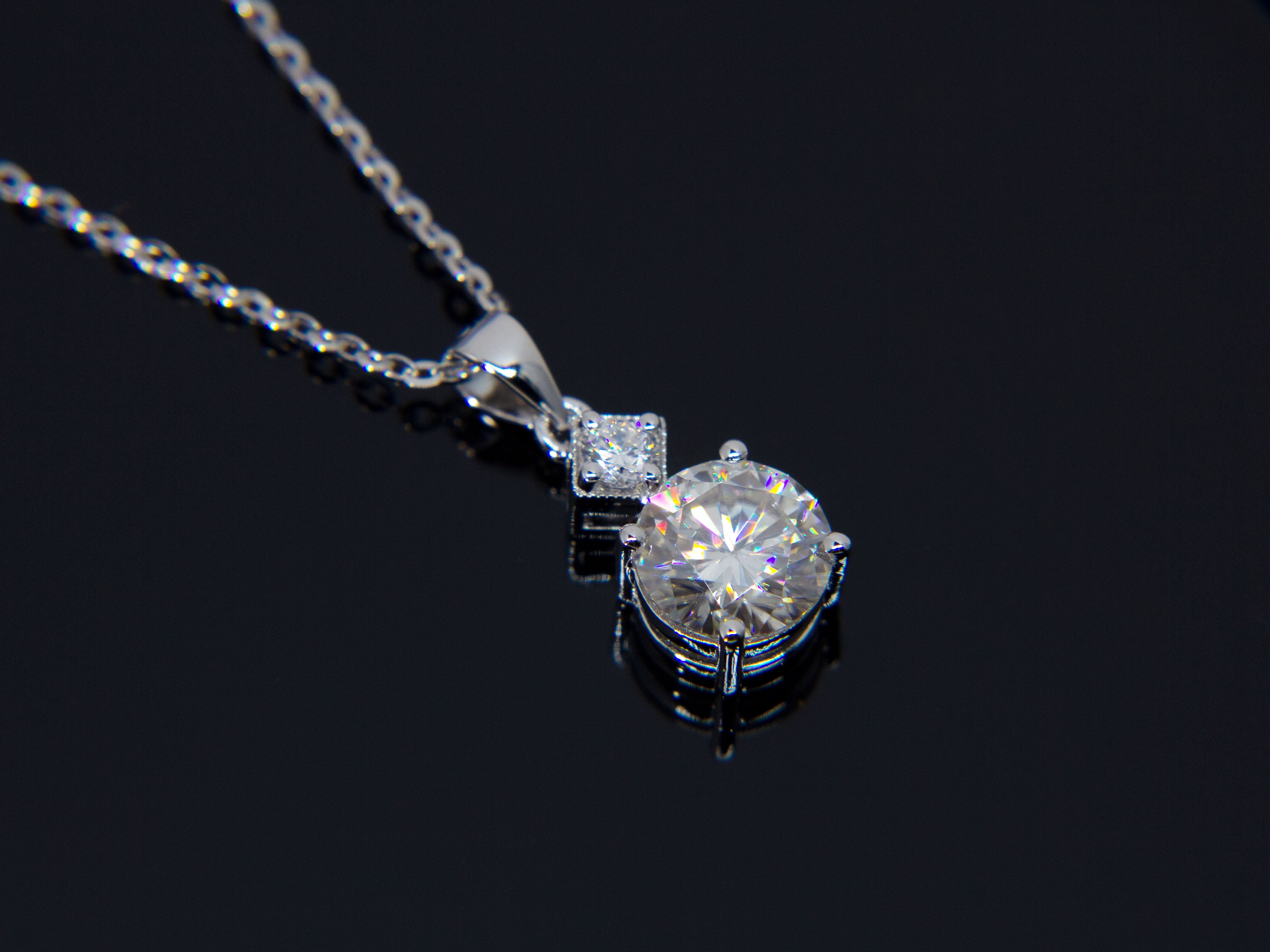 • 1ct Solitaire Moissanite Diamond Pendant Necklace •