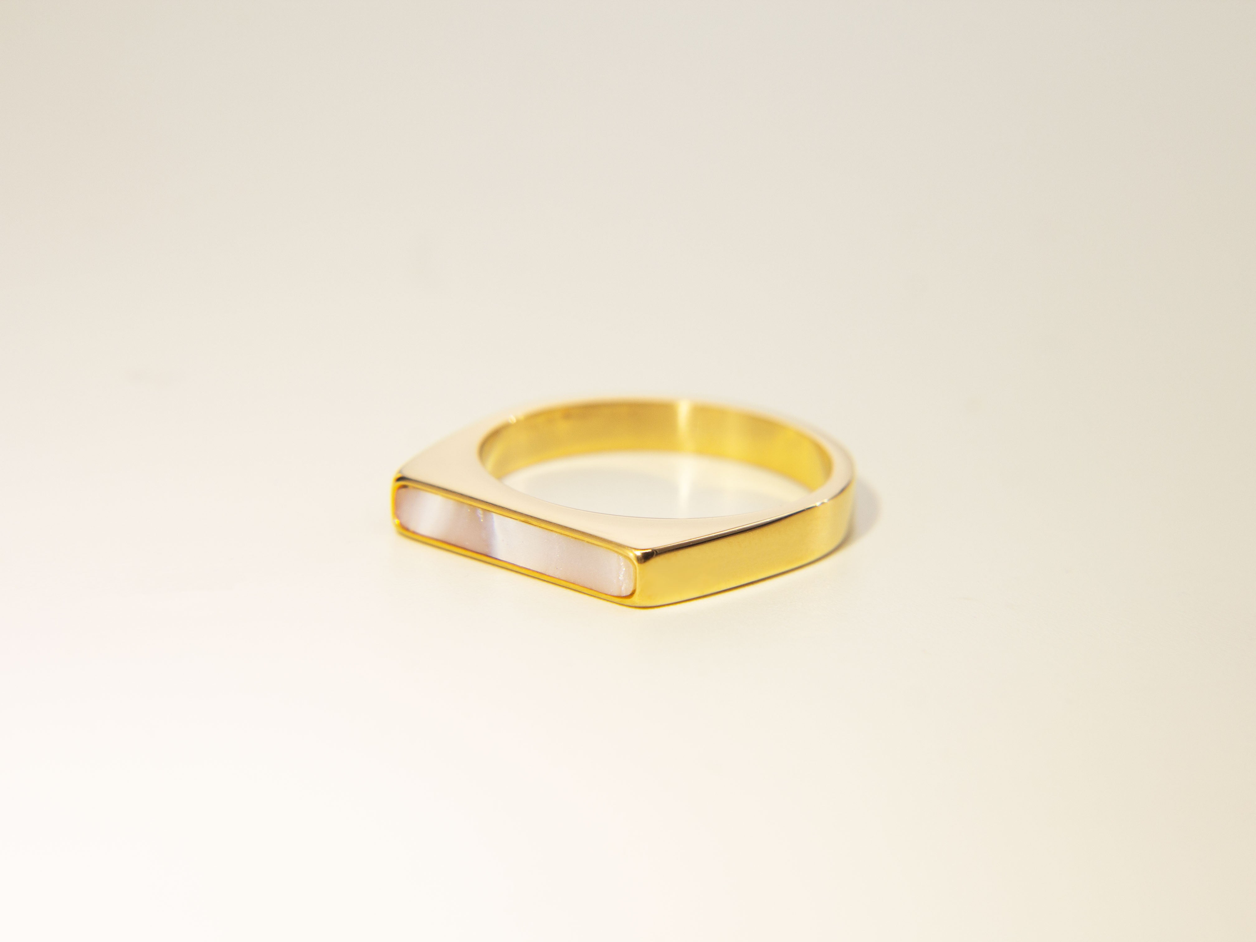 • Gold Line Ring  | Mother Of Pearl Ring | Dainty Mother Of Pearl Bar Ring  •