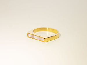 • Gold Line Ring  | Mother Of Pearl Ring | Dainty Mother Of Pearl Bar Ring  •