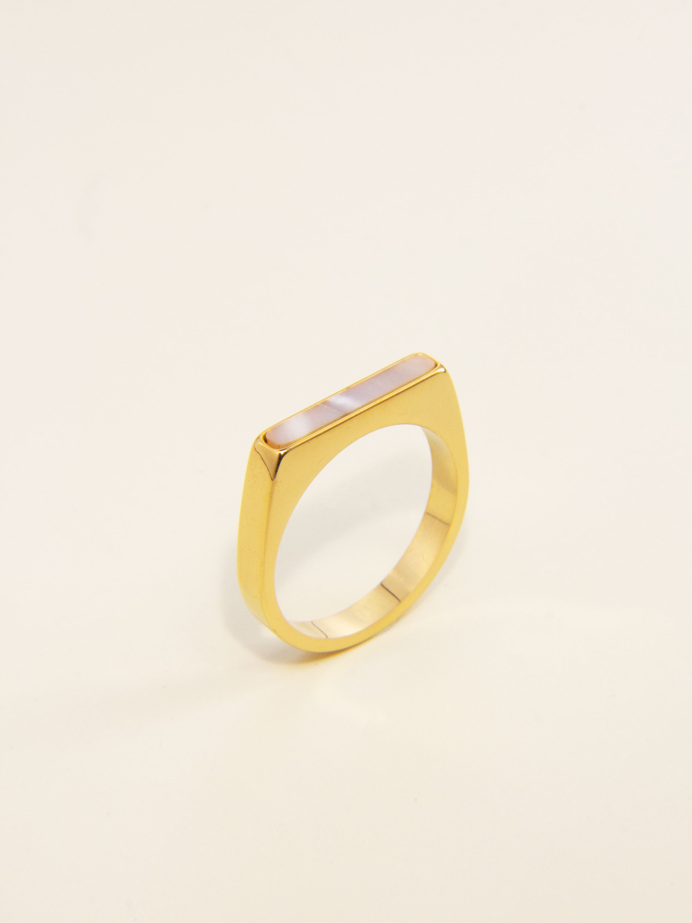 • Gold Line Ring  | Mother Of Pearl Ring | Dainty Mother Of Pearl Bar Ring  •