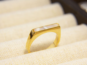 • Gold Line Ring  | Mother Of Pearl Ring | Dainty Mother Of Pearl Bar Ring  •