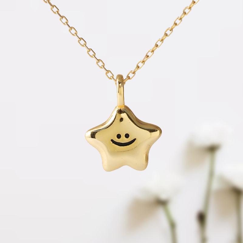 • Smiling Star Necklace Smiley Face Necklace Sterling Silver Pendant Jewelry •