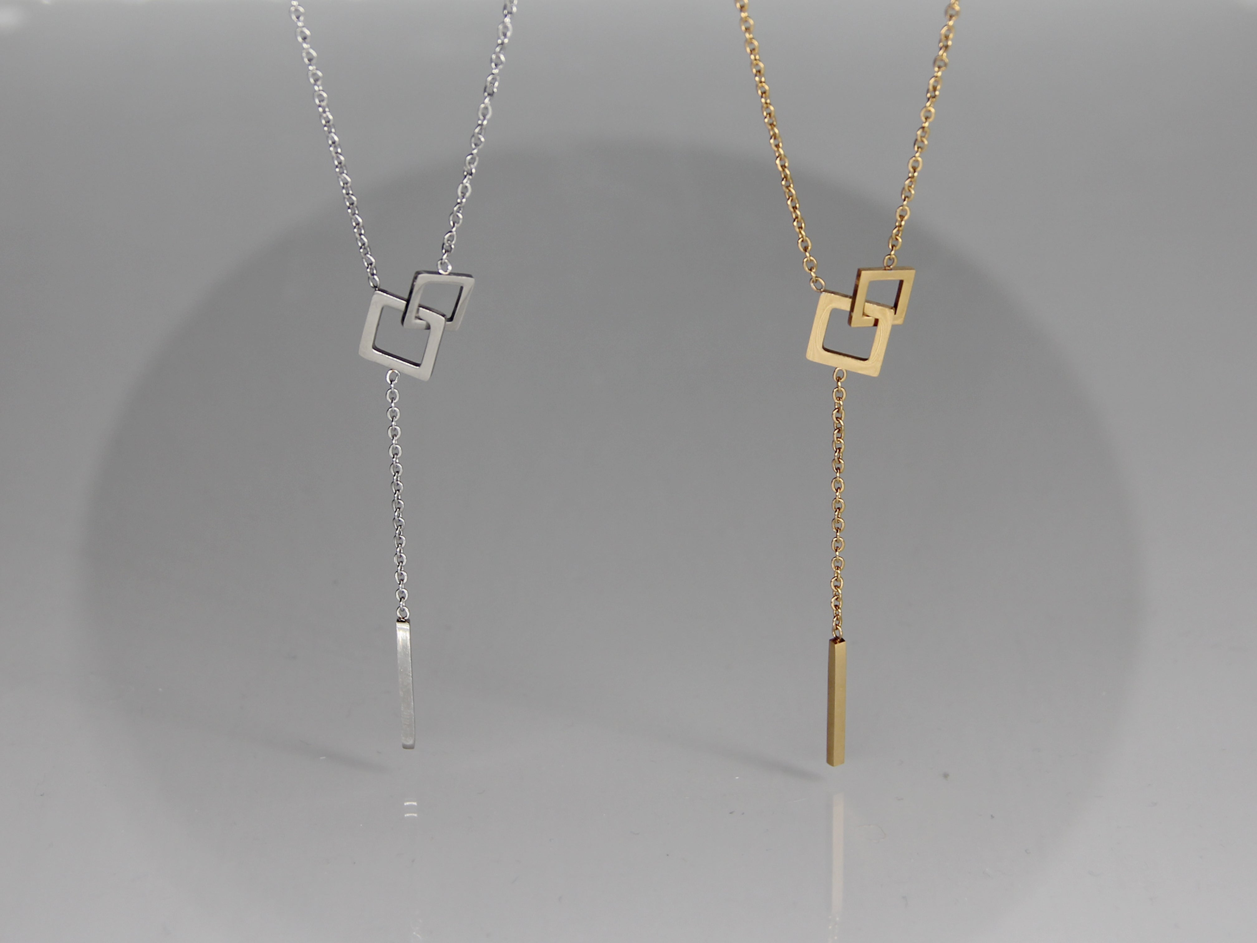 • Interlocking Squares Pendant Necklace •