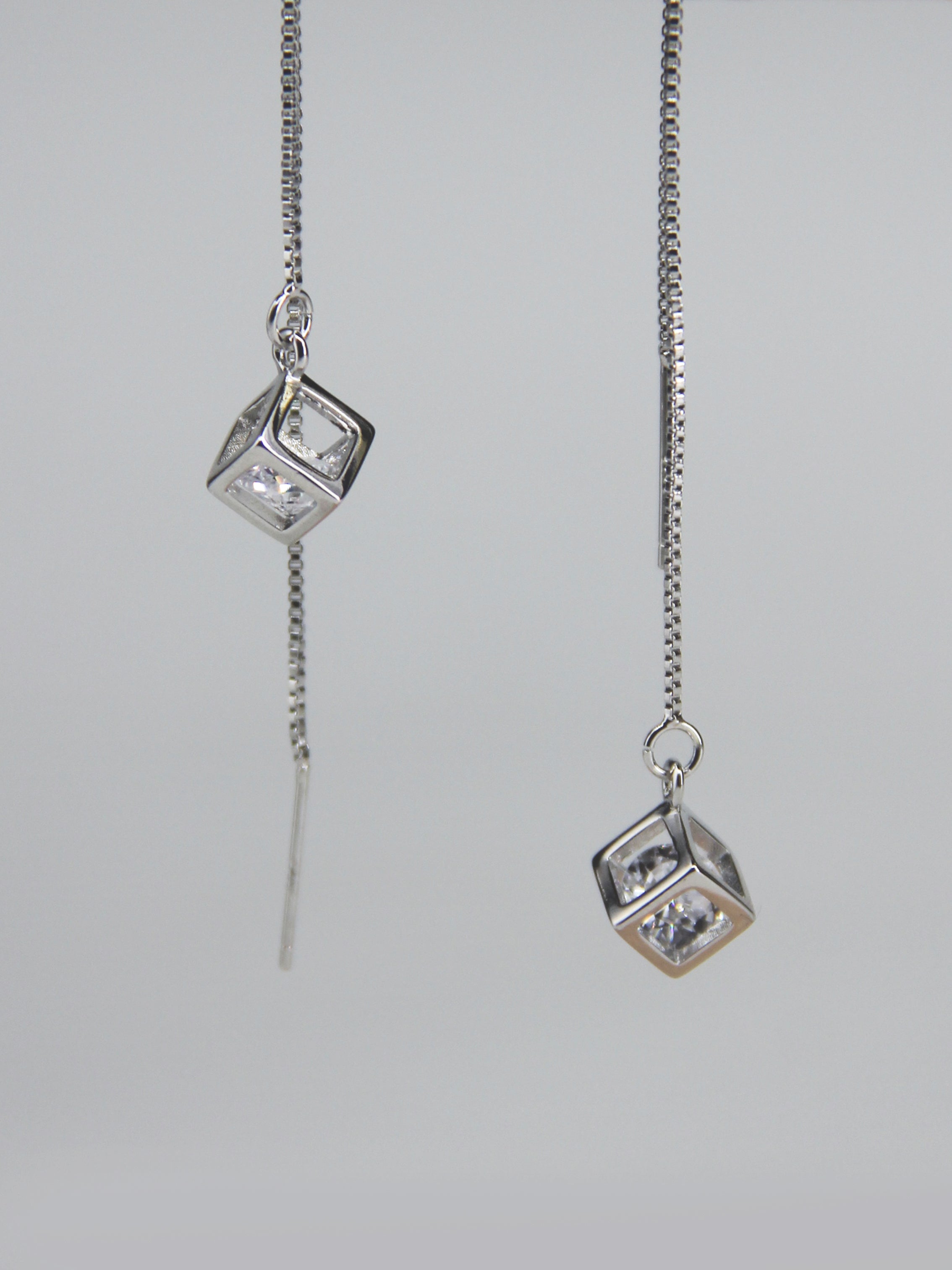 • Geometric Cube Threader Earrings •