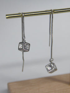 • Geometric Cube Threader Earrings •